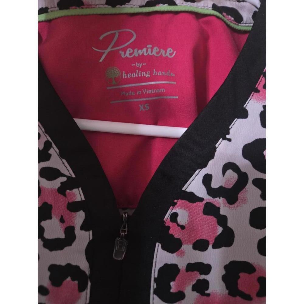Womens Leopard Print Scrub Top with Zipper - Picture 2 of 3